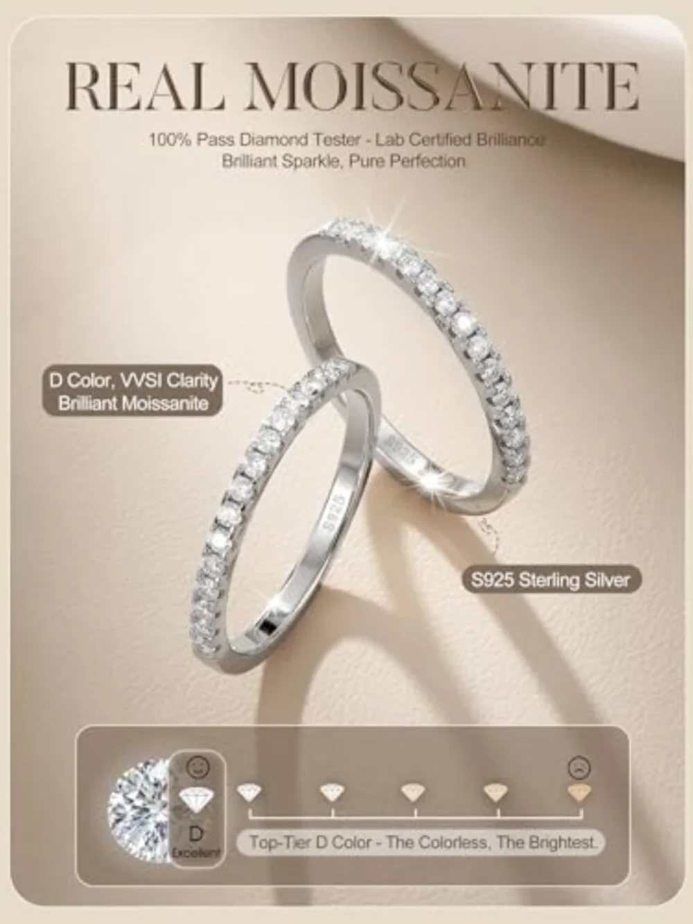 Elegant 2-Piece Moissanite Ring Set in 925 Sterling Silver, Sizes 4-10